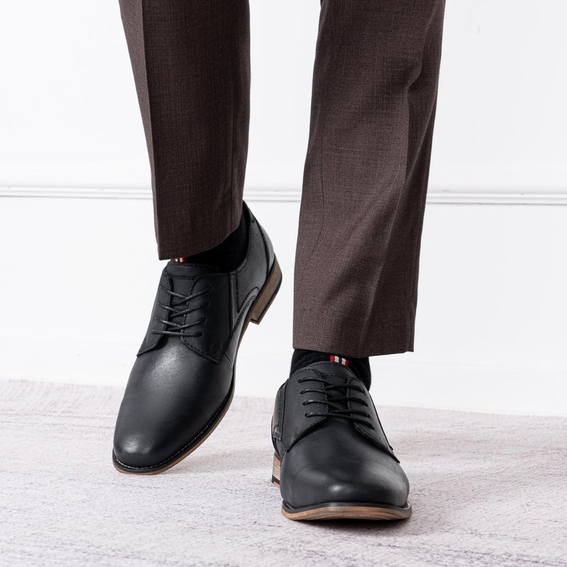 Jousen Men's Dress Shoes Leather Classic Formal Oxford Retro Plain Toe Derby Shoes (AMY612 Black 10) - Image 5